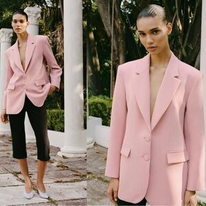 Zara Dusty Rose nude light pink pastel straight cut blazer Sz L NWT New With Tag